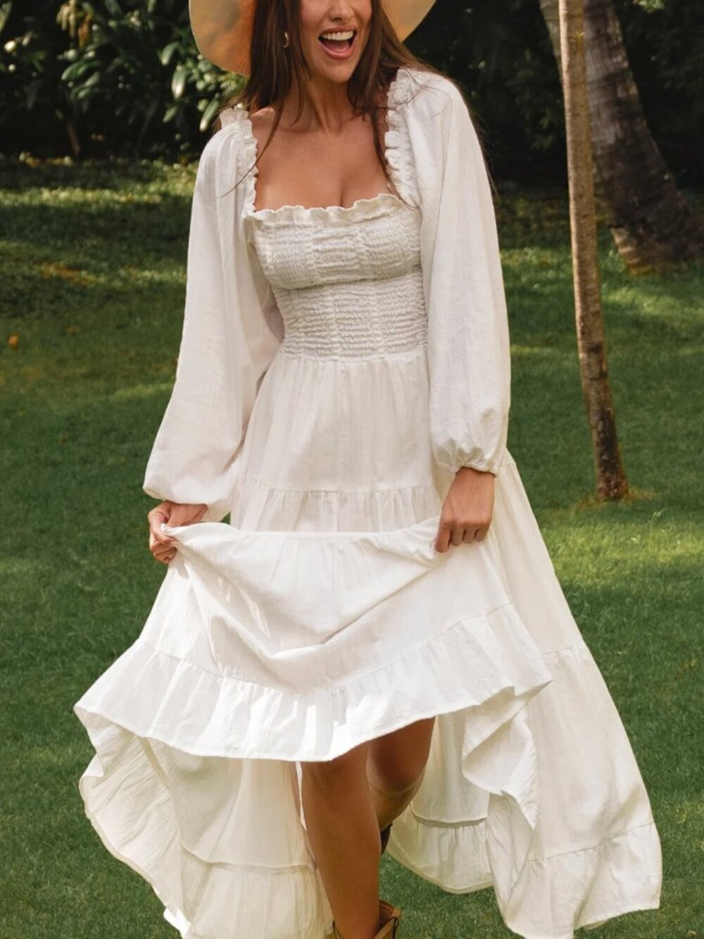 Evangeline Tiered Linen Midi Dress M